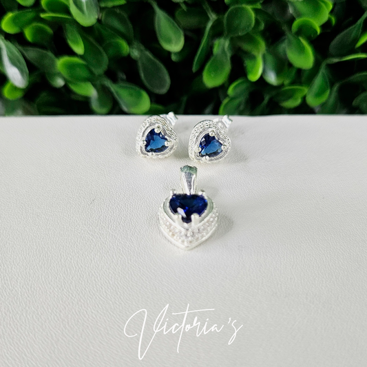 CONJUNTO CORAZON AZUL DOBLE HILERA