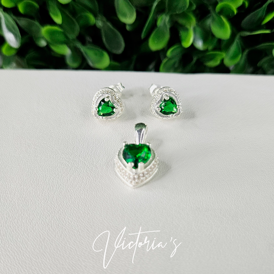 CONJUNTO CORAZON VERDE DOBLE HILERA